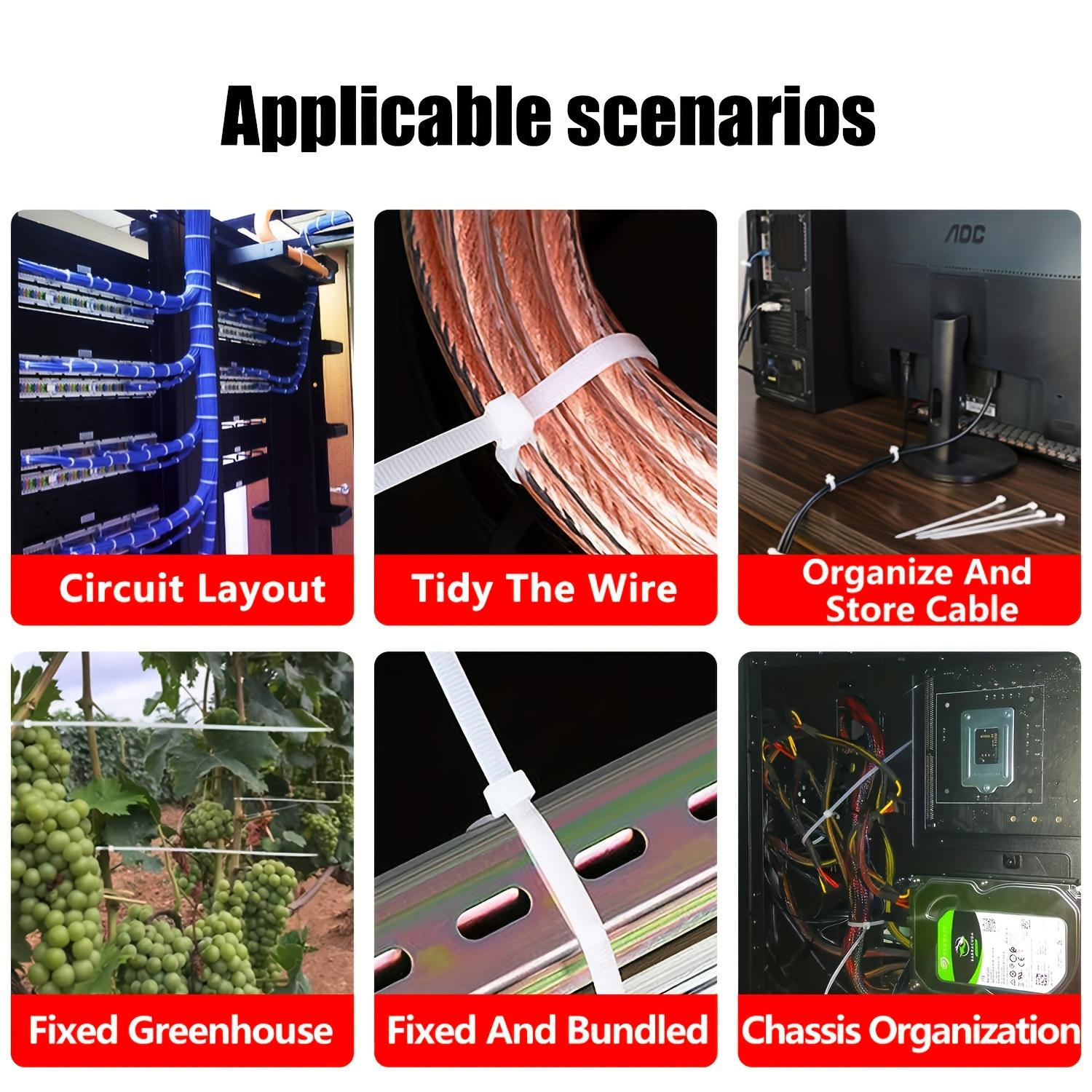 100pcs White Cable Ties, High-Quality Plastic Ties with Maximum Tensile Strength of 50.0LB, Self-Locking Nylon White Ties for Indoor and Outdoor Use, 4 Inch/6 Inch/8 Inch/10 Inch/12 Inch