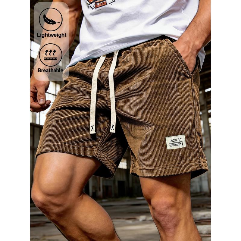 Men's Retro Vintage Plain Loose-Fit Solid Corduroy Shorts - Drawstring Elastic Waist, Breathable, Lightweight Athletic Bottoms, Label Patch, XL for Summer Casual Outdoors Wear