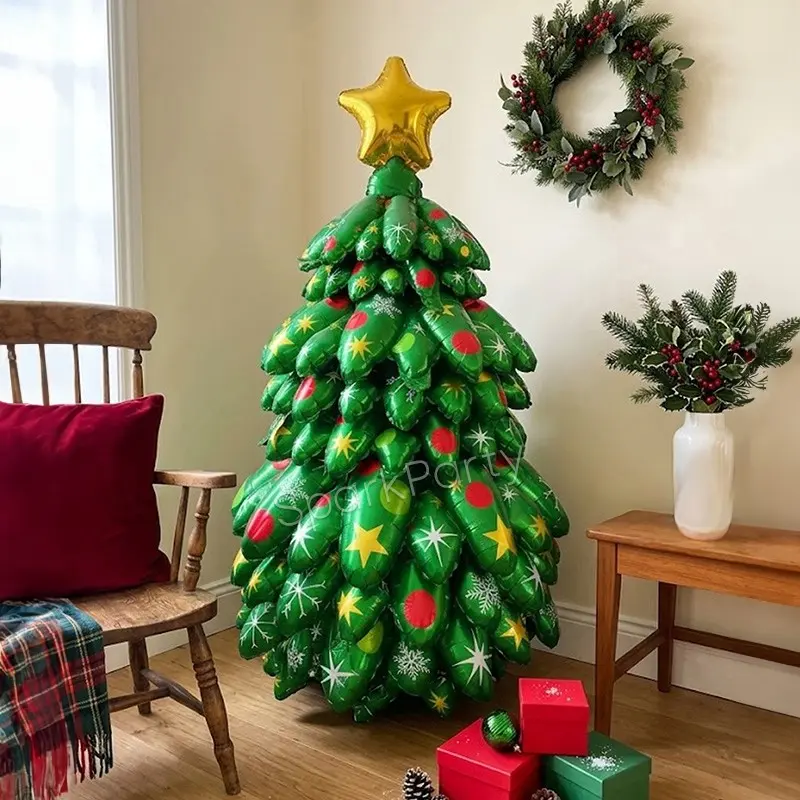 Self-Standing 4D Christmas Tree Aluminum Foil Balloon Set (130cm), Holiday Decor for Indoor Outdoor Parties, Festive Atmosphere Decoration