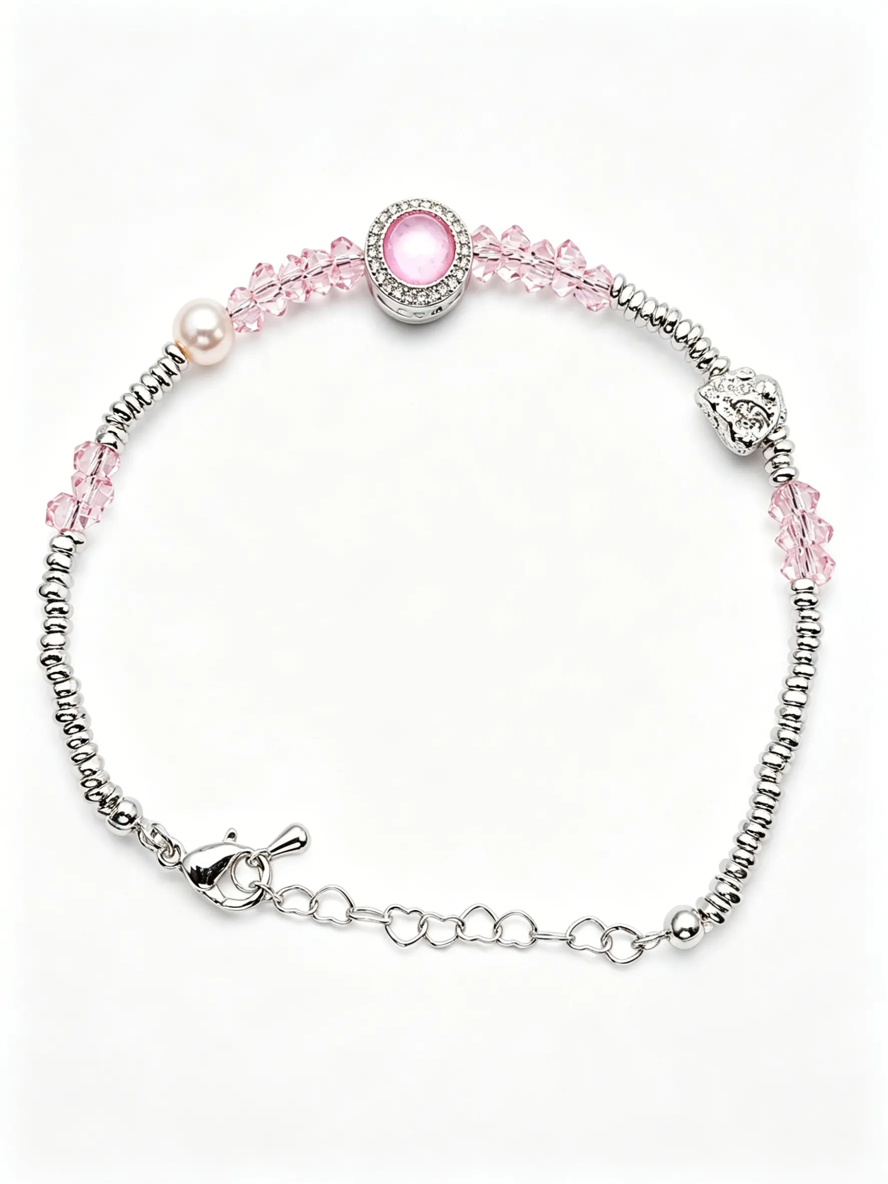 Adjustable Silver Color Beaded Bracelet, Heart Extender, Lightweight, Lobster Clasp, Boho Style, Perfect for Daily Wear, Parties, Gifts