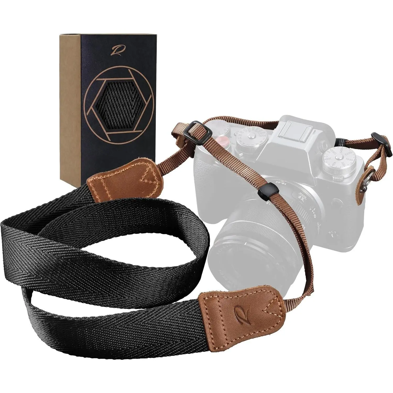 Black Camera Strap - Double Layer Crazy Horse Cowhide ,1.5" Wide Pure  Woven Camera Straps,Adjustable   Strap for  DSLR Cameras,  for Photographers