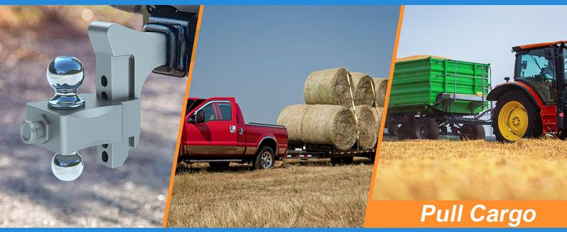 Adjustable Trailer Hitch, Drop Hitch Fits 2 Inch Receiver, GTW 21,500 LBS Aluminum Tow Hitches Dual Ball (2" x 2-5/16"), Heavy Duty Truck Hitch Ball Mount (5 Inch Drop Hitch)