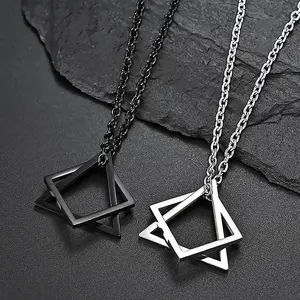 New Geometry Interlocking Square Triangle Male Pendant for Men Zinc Alloy Modern Trendy Geometric Stacking Streetwear Necklace