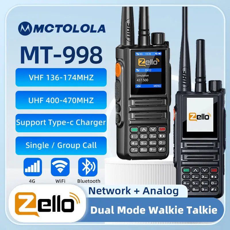 Simulation and network radio dual-mode walkie talkie Zello Global POC Bluetooth WiFi 2G 3G 4G Android bidirectional wireless cable remote control unlimited distance 6000mAh walkie talkie device suitable for outdoor camping, hiking, skiing, fleet and other