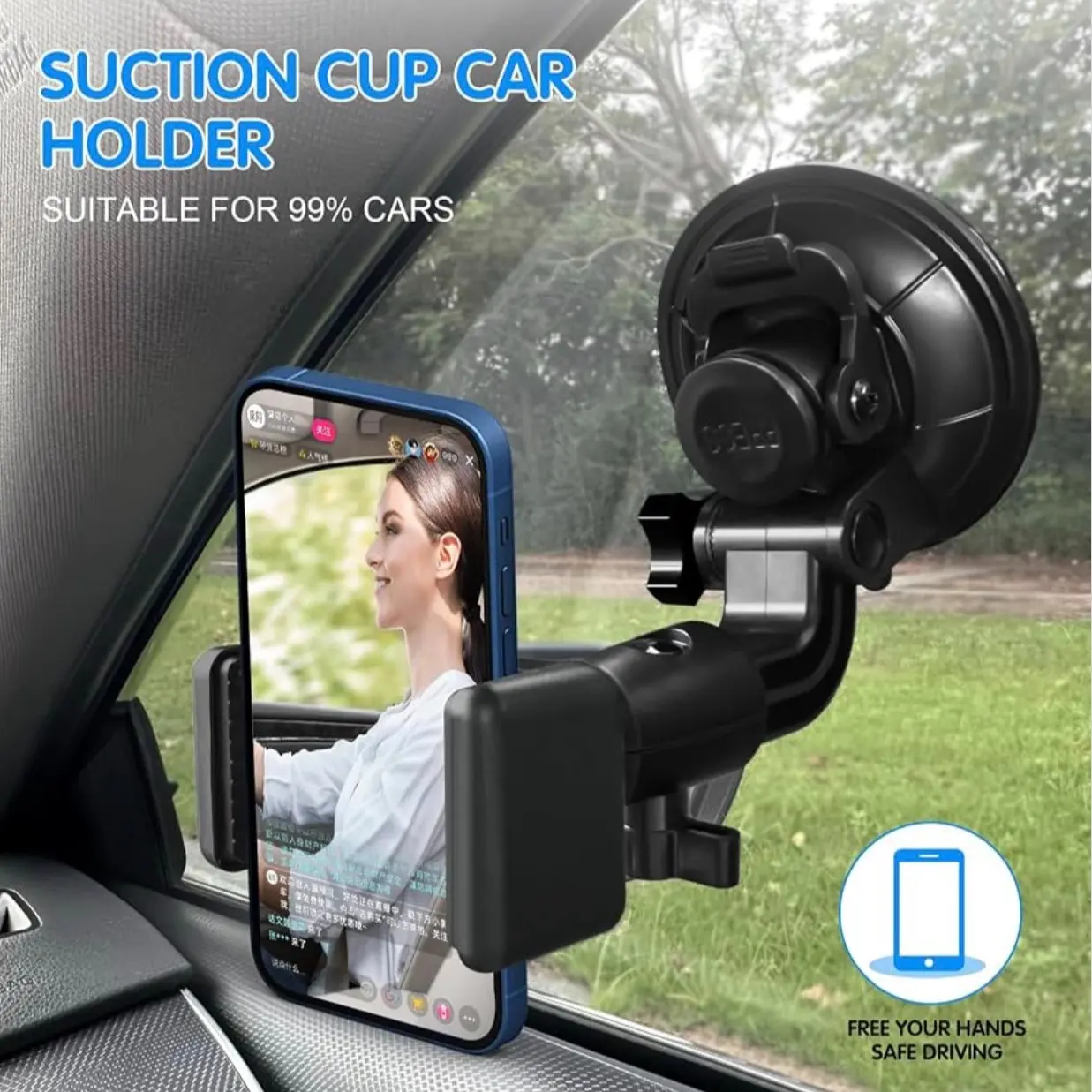 Dash Cam Suction Cup Mount Windshield Camera Holder Stand 9CM with Phone Bracket Dashboard Phone Holder for GPS Driving DVR Action Camcorder Video Record POV/VLOG Compatible with Gopro Hero, Insta360 Smartphone Cellphone Car Holder