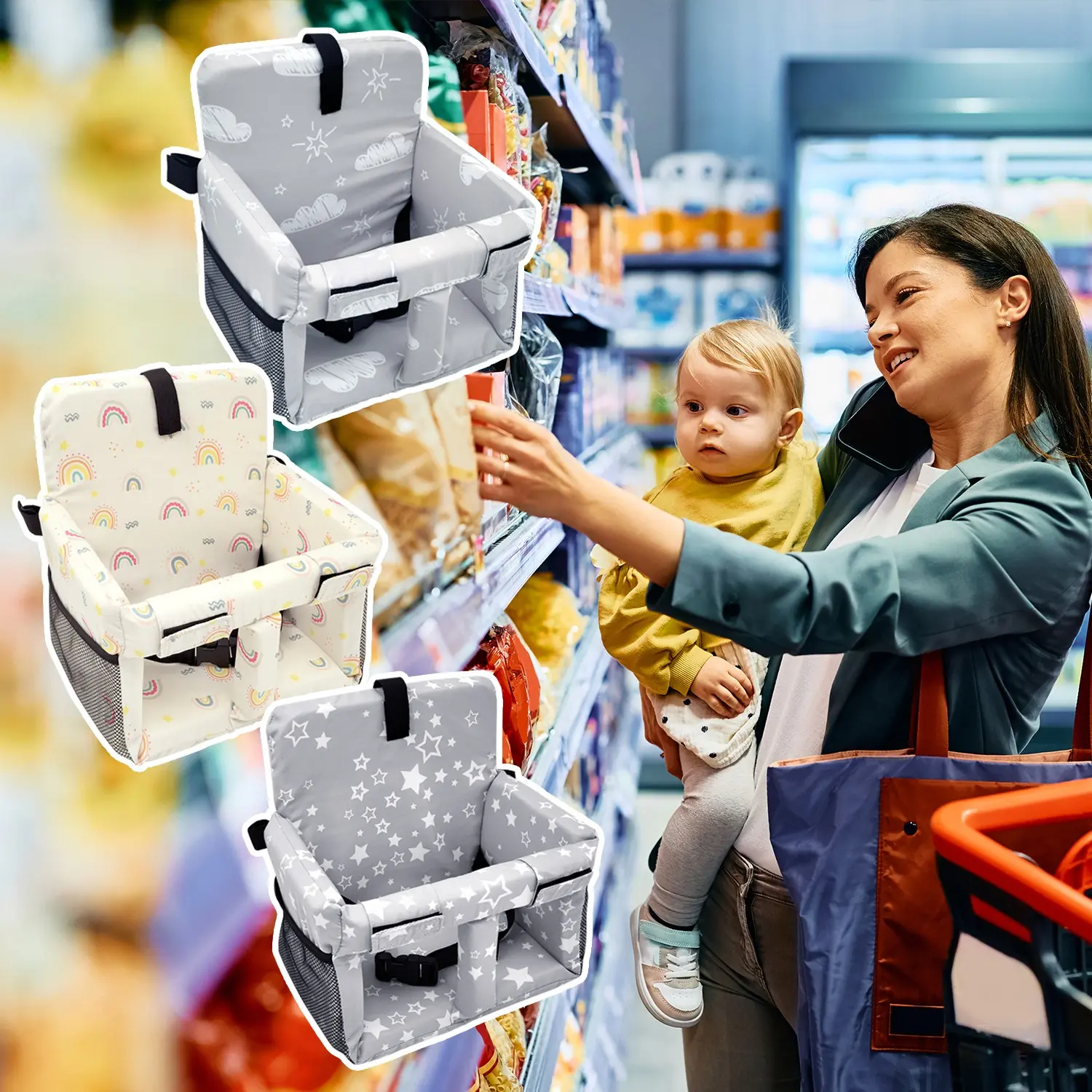 1pc Shopping Cart Seat Cover for Baby, High Chair & Grocery Seat Protector, Padded Chair Covers for Restaurant Seats, Unisex Machine Washable Grocery Cart Liner & Swing Insert