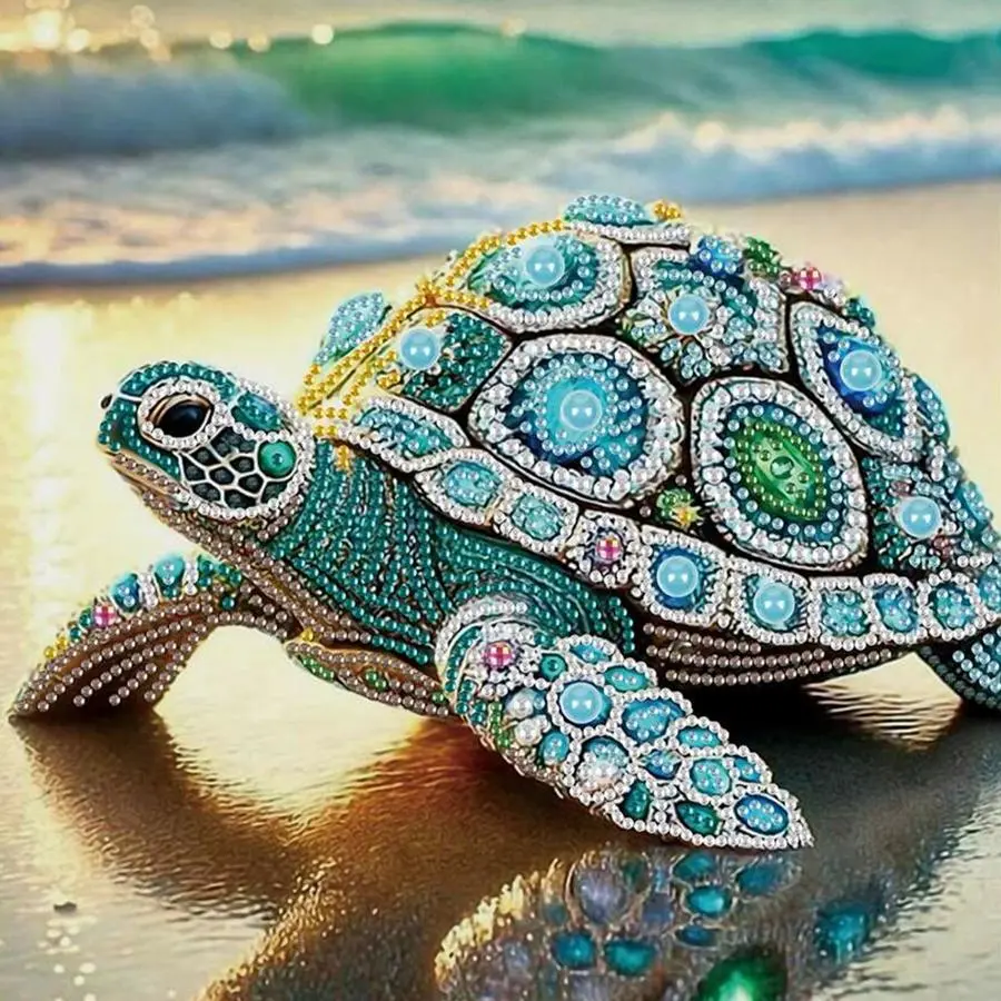 5D DIY Large Crystal Resin Diamond Painting Kit - Full Round & Square Drills, Sea Turtle Seascape Art, Full Crafting Tools Set, Super Shiny Stress Relief Wall Art, Handmade Living Room Home Decor Gift