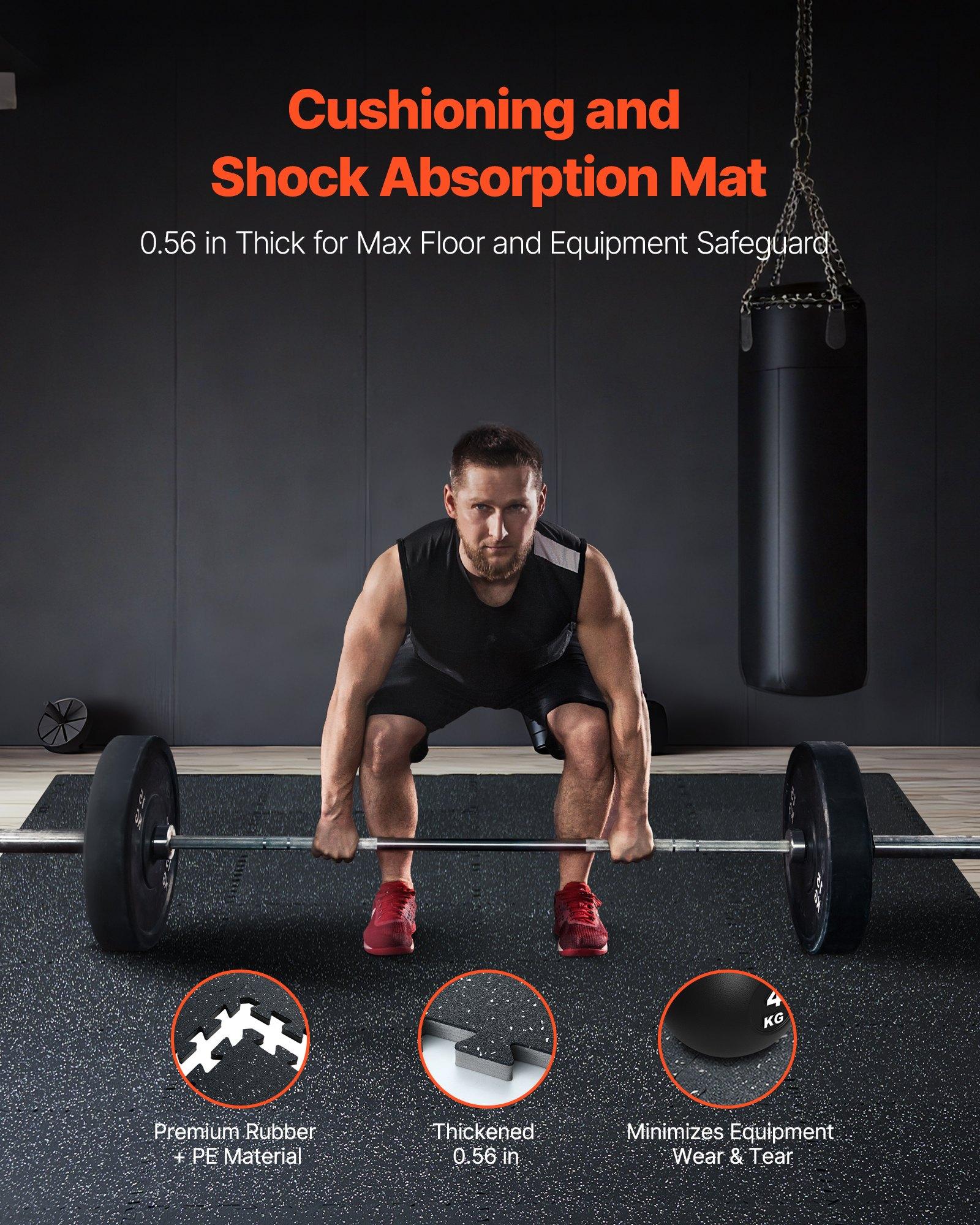 VEVOR 0.56 Inch Thick Gym Floor Mats, 6 Tiles Rubber Top with EVA Foam, 25" x 25" Gym Flooring Workout Mats with 25 sq.ft Coverage, Interlocking Puzzle Gym Mats for Gym, Home, Garage, Black & White