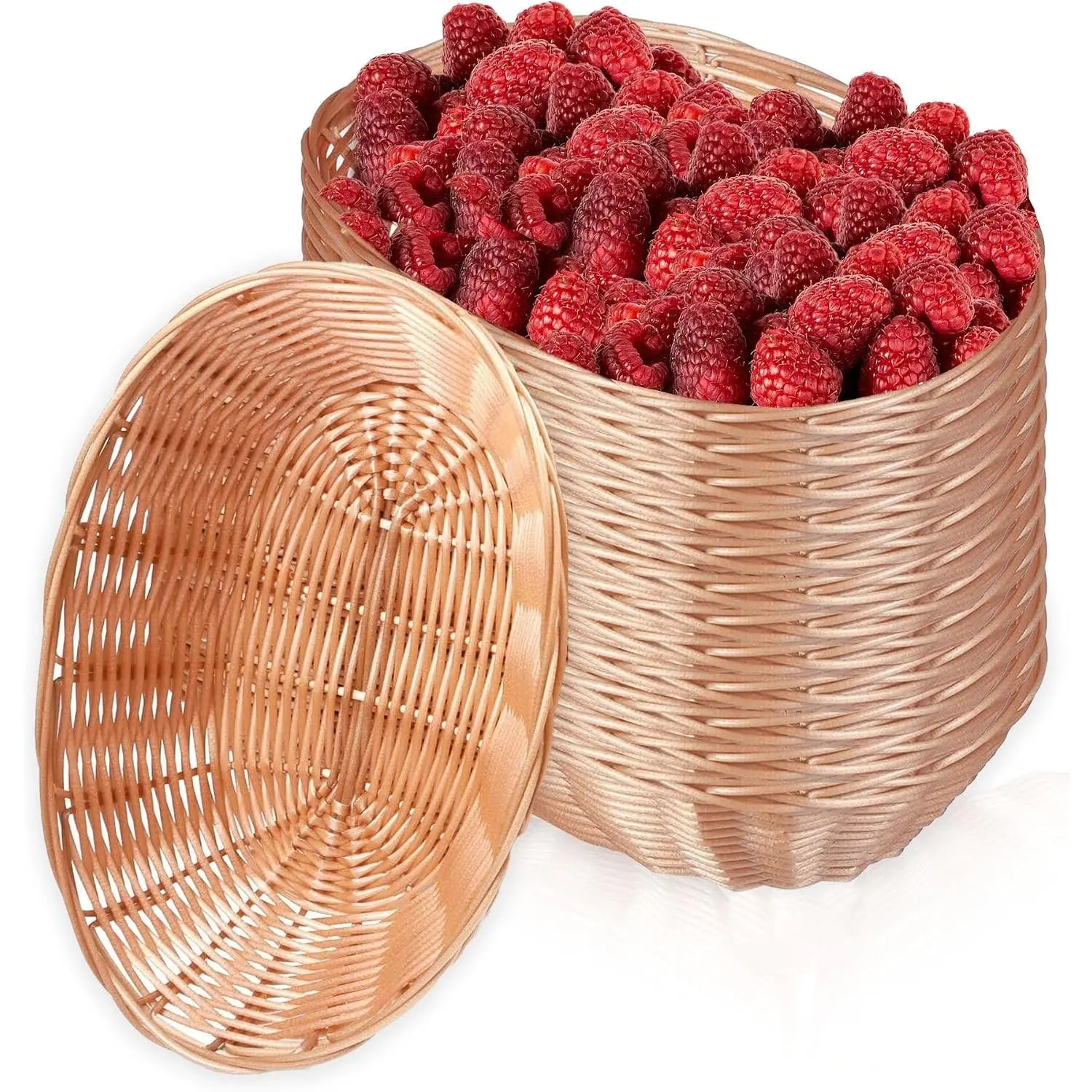 12 Pack Plastic Oval Basket, Empty Bread Basket 10 x 6.25 x 3 Inch Food Storage Basket Bulk, Plastic Wicker Baskets Bin for Kitchen Serving, Centerpiece Display, Gifts, Brown