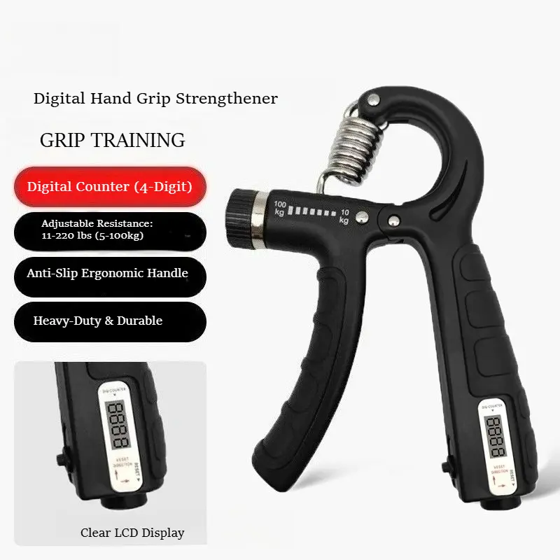 Digital Hand Grip Strengthener with Counter, Adjustable Resistance 11-220 lbs, Forearm & Hand Exerciser for Muscle Building, Home Gym Fitness