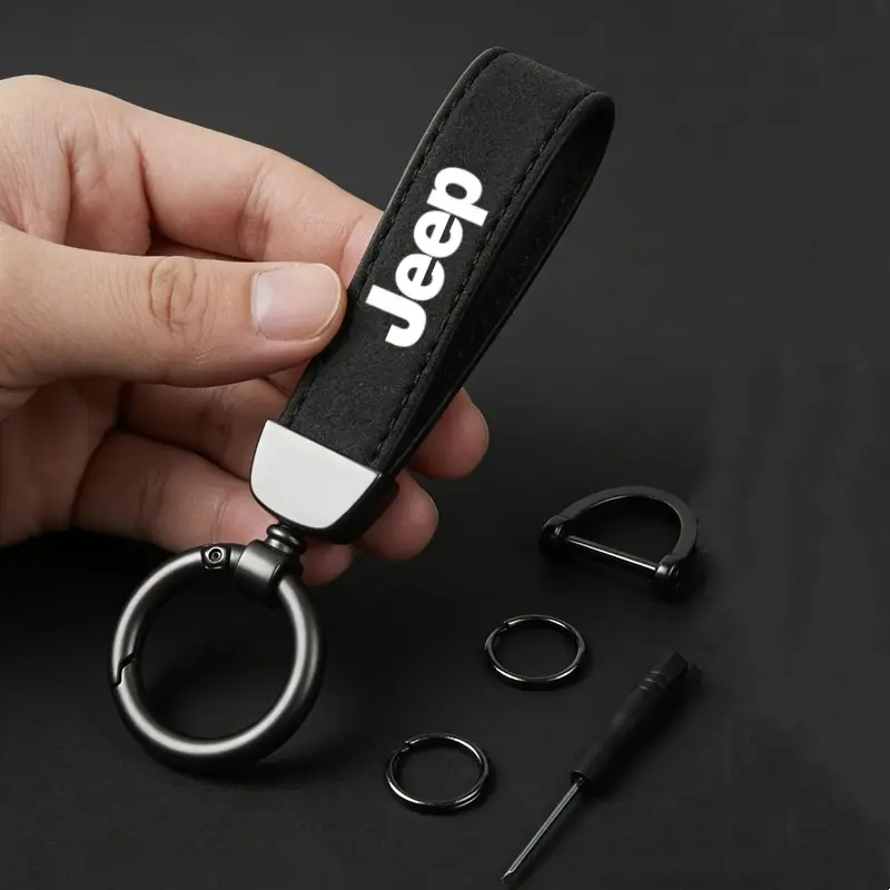 Suede Car Keychain Promotional Gift with Logo Keychain For Jeep Renegade Wrangler JL JK Gladiator Grand Cherokee Compass Patriot