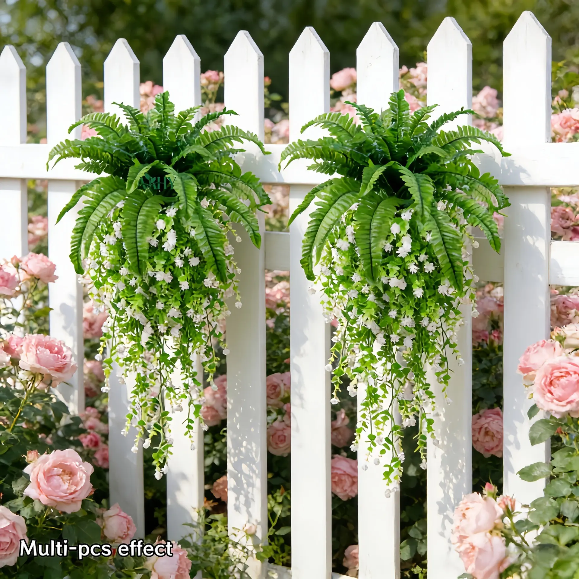 4pc Large Boston Fern and Camellia Wall Hanging Set, Long-Lasting Blooms, Perfect for Parties, Outdoor Wedding Garden Decor, Indoor/outdoor Artificial Flowers, Artificial Flower Decoration