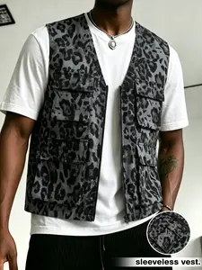 Men's Multi-Pocket Zip-Up Cargo Vest, Gilet, Casual Lightweight Vest, Tops, Urban Streetwear Style, Durable Cotton Blend Fabric, Tactical Utility Design & V-Neck, Ideal for Layering, Daily Commute, Outdoor Activities, for Functional Fashion Lovers