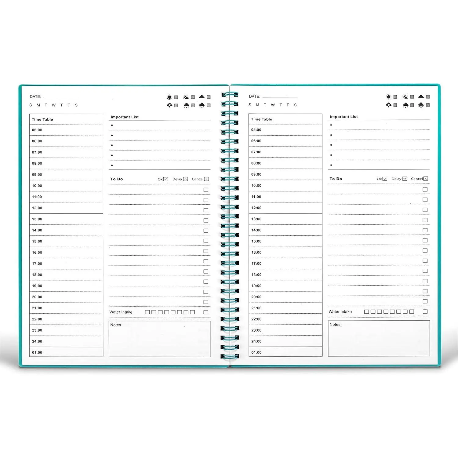 Daily Planner Undated,  Notebook with Hourly Schedule, Time Management Manual and Planner, Personal Organizers, 5.2"x7.5", 75 Sheets/150 Pages, Green