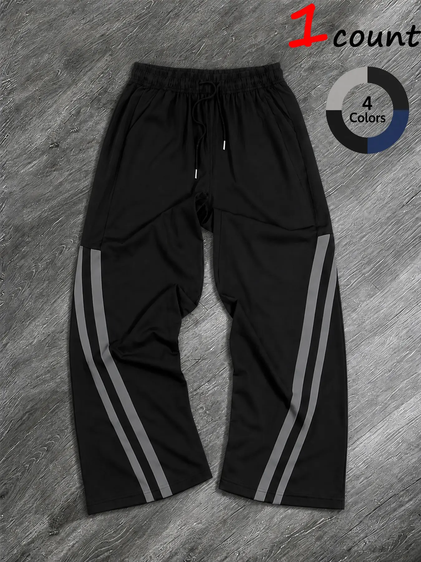 AFFORDABLE FRESH Men Double Side Stripe Wide Leg Track Pants, Elastic Drawstring Waist Loose Straight Sweatpants With Side Pockets, Lightweight Streetwear Athletic Trousers, Athleisure Casual Bottoms, 4 Colors Casual Daily Joggers For Men