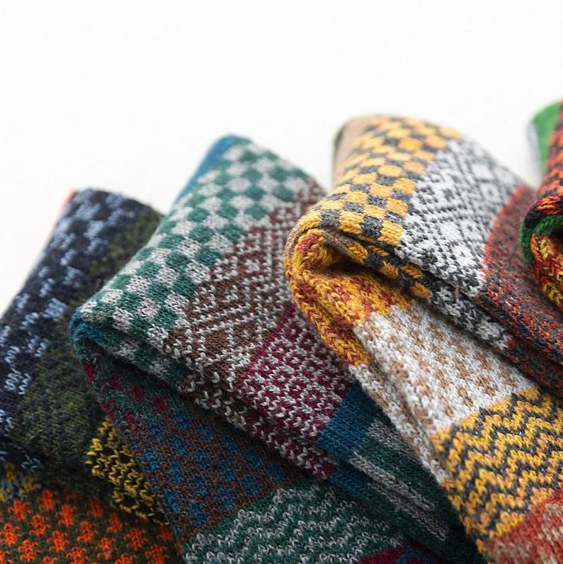 5-Pack Men’s Thick Wool Winter Socks - Retro Colorful - Perfect for Snow Boots EU 38-44