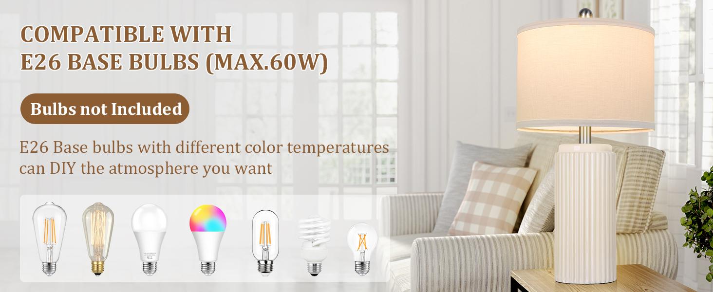 2 Pack 23.5’’ Modern Ceramic Table Lamps Set of 2 for Living Room, Farmhouse Vintage Bedside Table Lamps with White Linen Shade, Rustic Bedroom Ceramic Lamps for Nightstand Home Office End Table Dorm