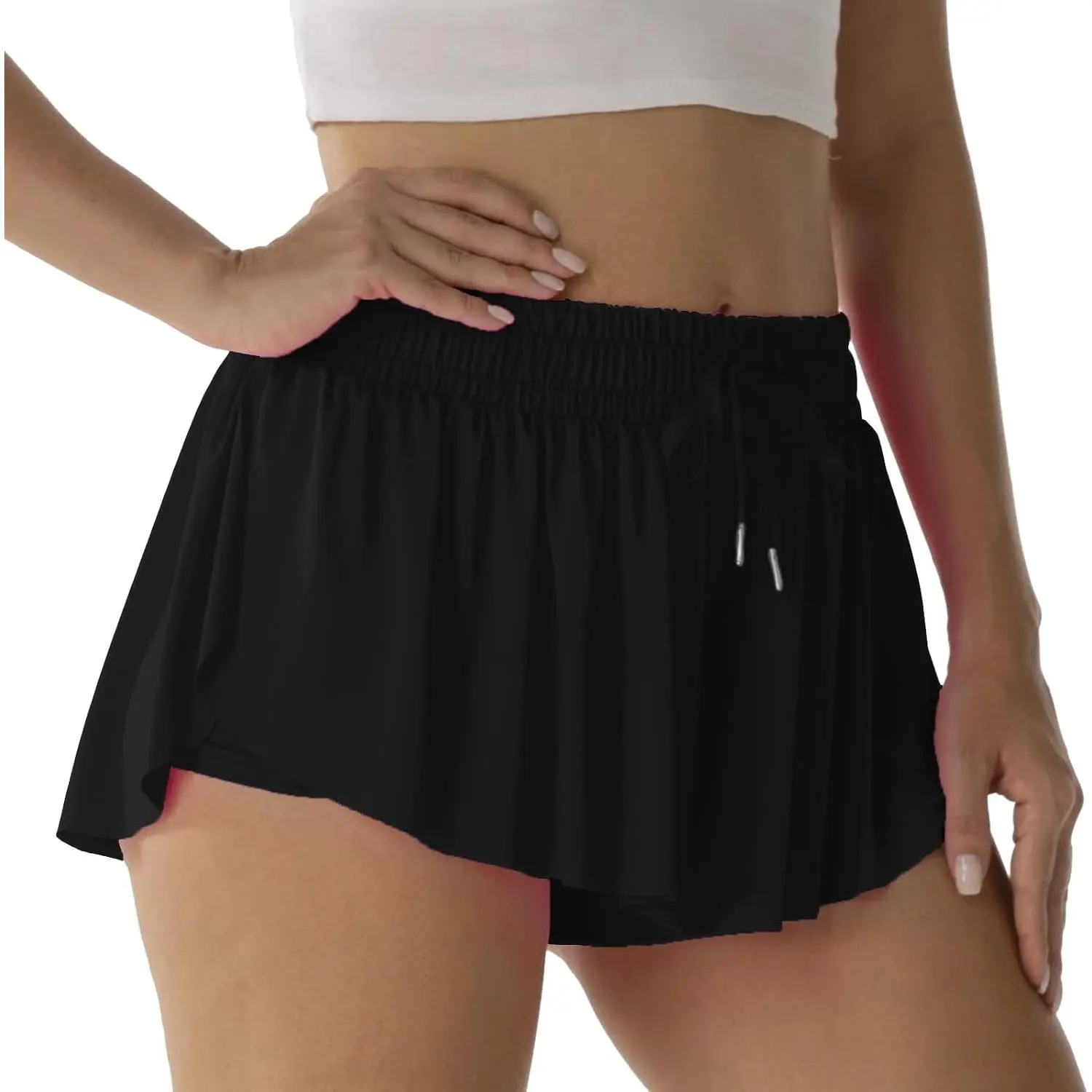 Women's 2-in-1 Flowy Double Layer Quick-Drying Athletic Shorts for Running Tennis with Butterfly Print(Gift)