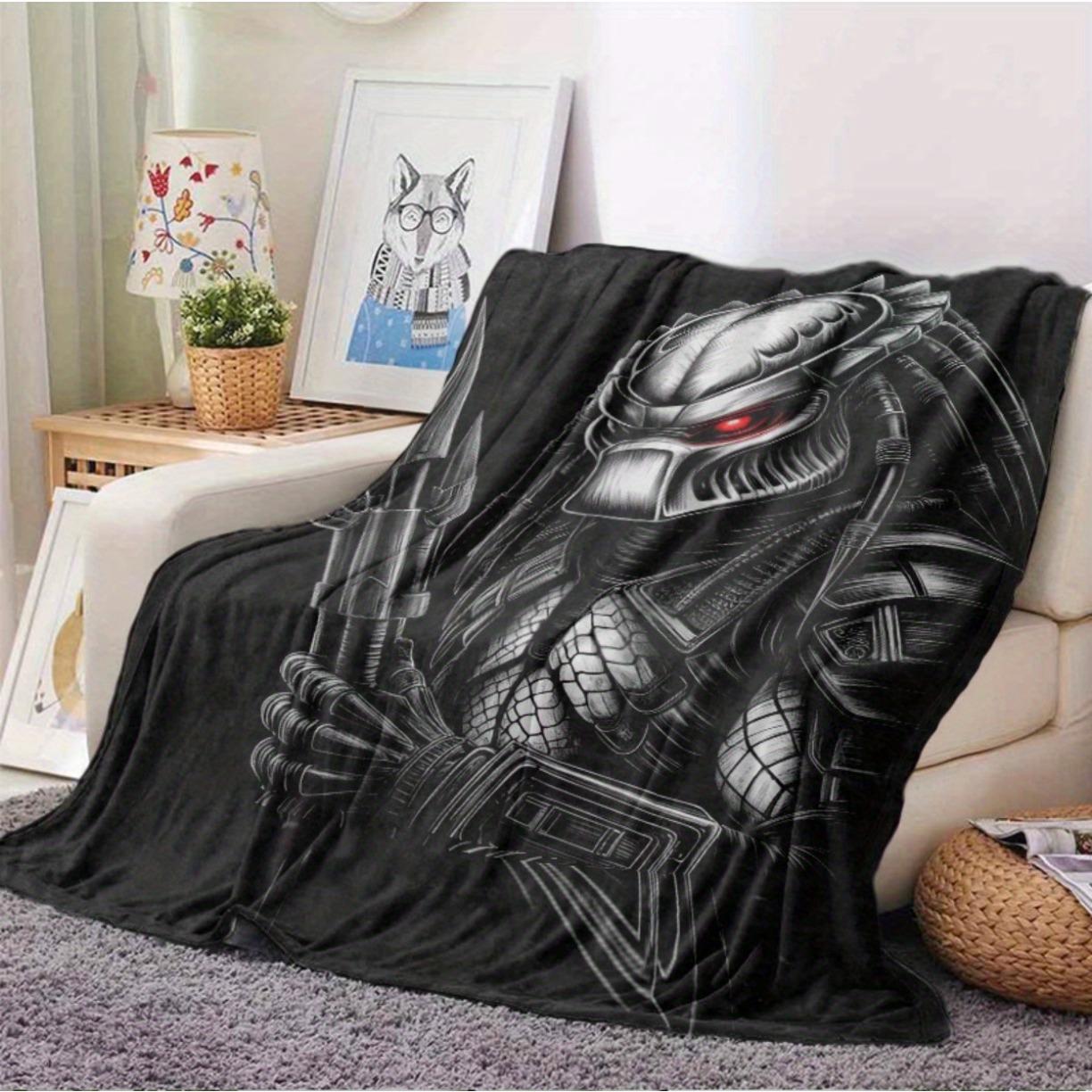 Predator Design Throw Blanket - Soft Lightweight Acrylic Sofa Cover with Red Eye Detail, Durable Black & White Artistic Design  - Perfect Sci-Fi Gift for Fans, All-Season Cozy Blanket, Sofa Throw, Sci-Fi Theme, Intricate Patterns