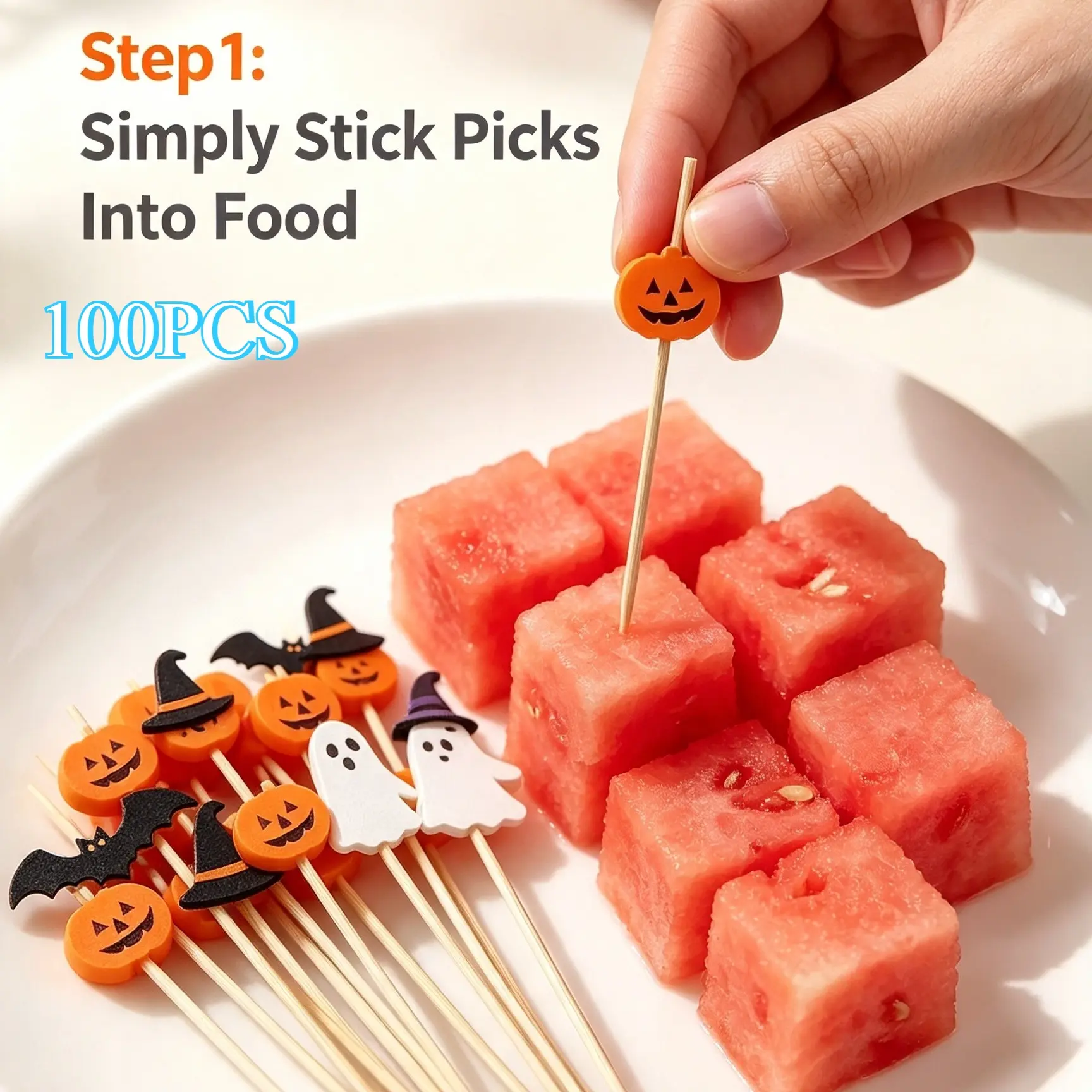 Festive Halloween Disposable Bamboo Cocktail Fruit Picks,Food‑Grade Burr‑Free,Decor Sticks for Fruit Dessert Platter,Home Holiday Party Accessory