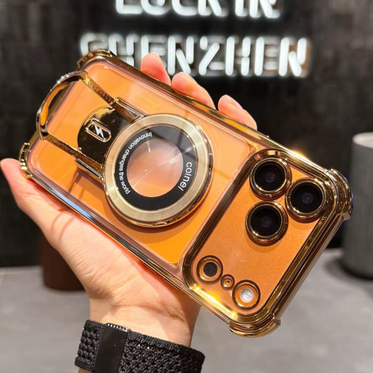 Plating Shockproof Magnetic Pulling Bracket Case For iPhone 17 16 15 14 Plus 13 Pro Max Air Clear Bumper Cover shockproof slim case