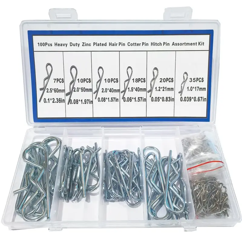 ?100pcs Type B Cotter Pins Spring Connectors 2.5mm, R-Clip Splined Cotter Pin Series Zinc-Plated Spring Pins Safety Pin Kit