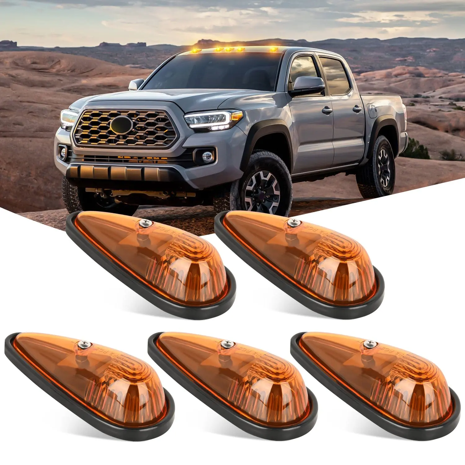 Nilight 5PCS 9LED Amber Cab Roof Marker Lights, Truck Cab Lights, Vehicle Roof Lighting Fixtures, Cab Lights For Trucks, Vehicle Roof Light