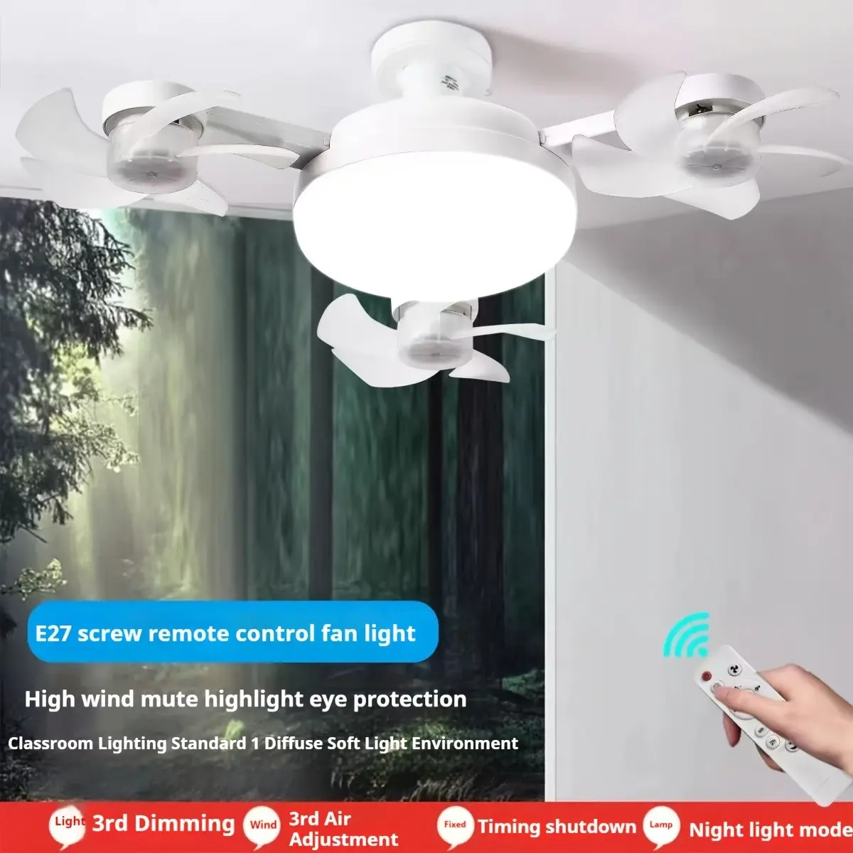 Multifunctional LED Ceiling Fan Light, Drone-Style Fan Light, Dual Fans and Lamp, 3 Adjustable Speeds, Remote Control with Aaa Battery