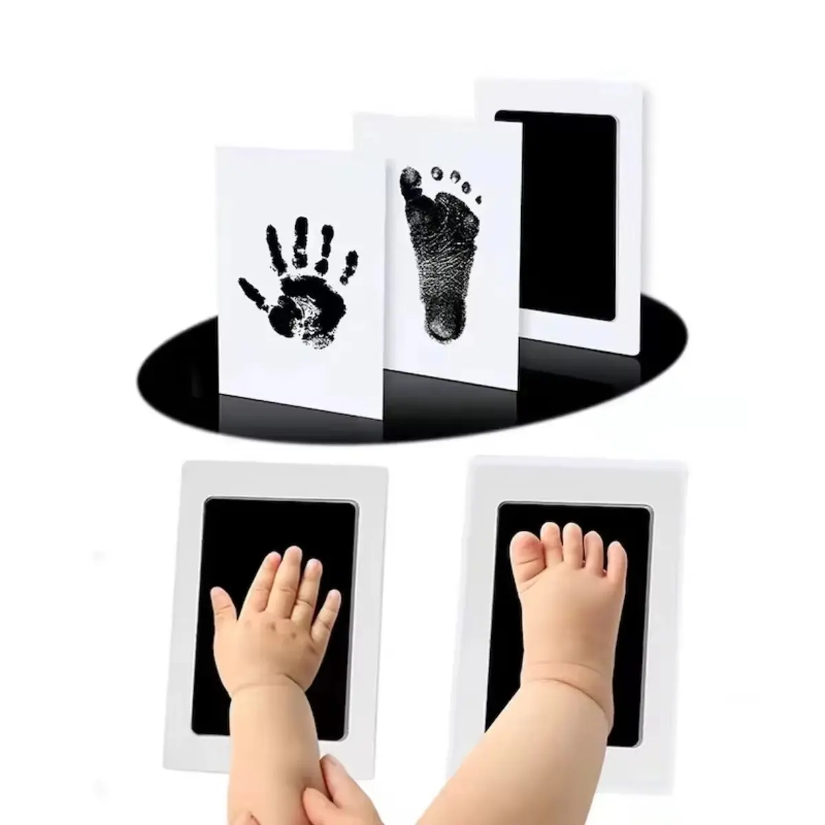DIY Bag Accessory Hand and Footprint Kit for Newborns - 1pc Clean Touch Ink Pad, 2 White Imprint Cards, Photo Frame, Inkless Printing, No Additional Stains, Quick to Dry, Safe Non-Toxic Reliable Baby Shower Souvenir, Prop 65 Compliant, 1 Clean Touch Ink P