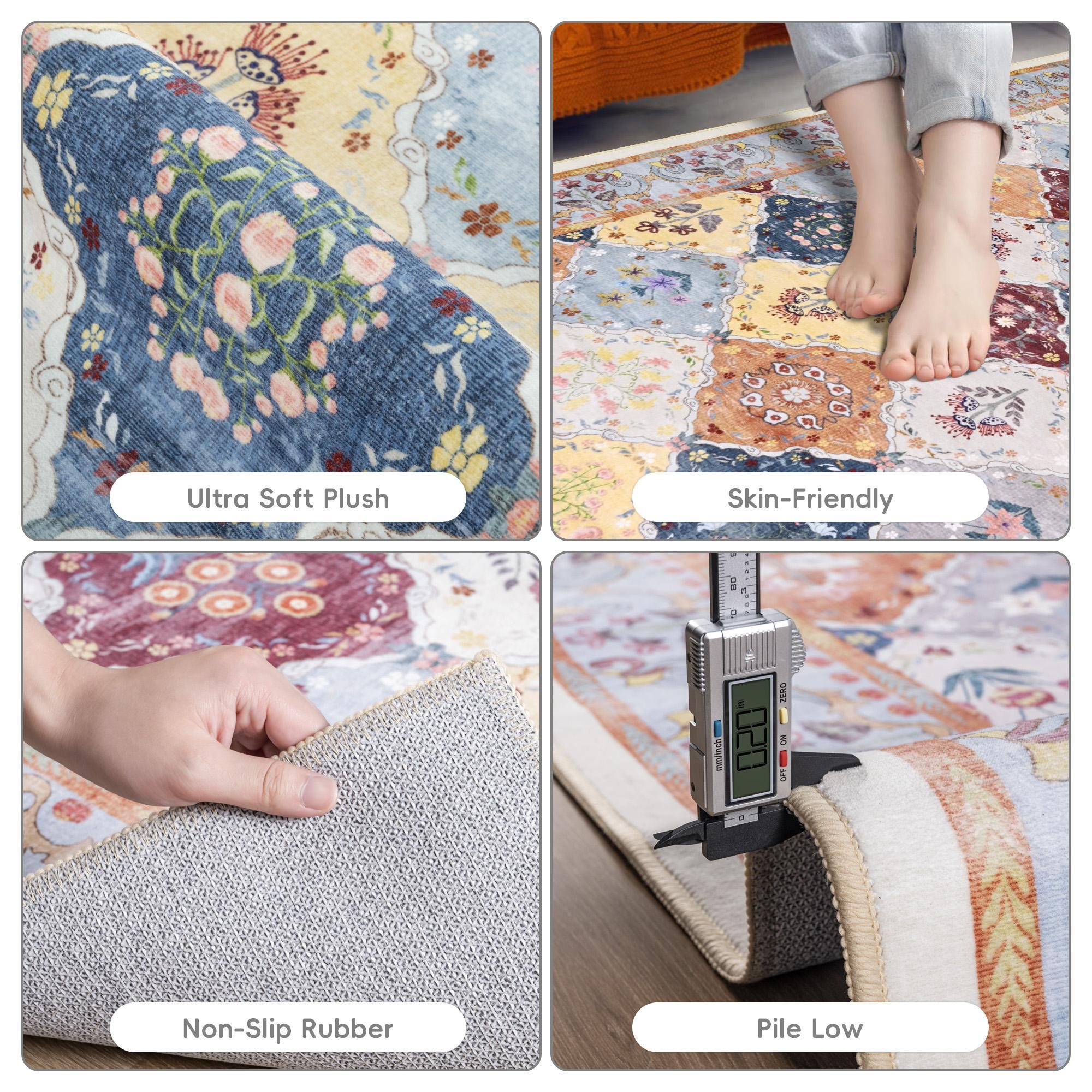 Boho Patchwork Retro Area Rugs 6' x 9' ,Soft Plush Non Slip Backing,Bohemian Style Area Rug Colorful Floral Patterns,Perfect for Living Room,Bedroom,Kitchen Closets,Carpet for Dressing Room, Brown, Blue, Grey, Orange,4x6,5x8,6x9 Feet