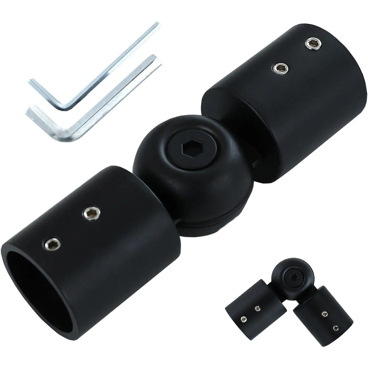 1" Window Corner Curtain Rod Connector 1 pcs Black, Adjustable Curtains Pole Hinged Elbow Rods Extender for Bay Window Curtain Rods or Corner Drapery Blinds Rods