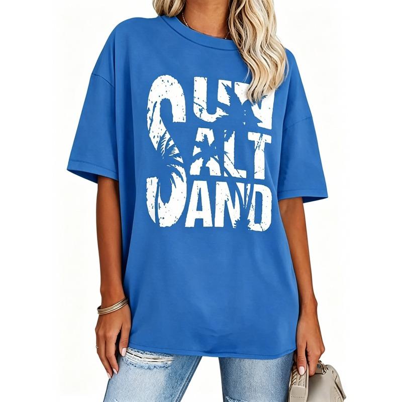 Women Short Sleeve T-Shirts,Crew Neck Drop Shoulder Baggy Sleeves Tees,Loose Printed T-shirt Casual Basic Tops,Oversized Tshirt Women