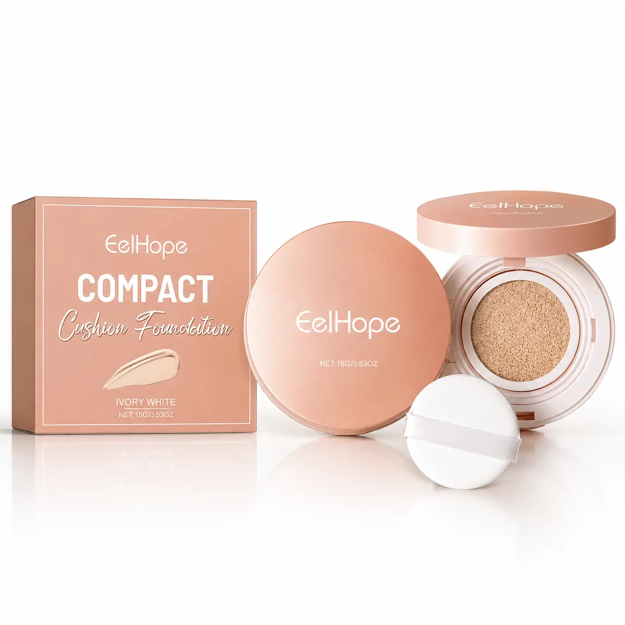 Compact Air Cushion Foundation (Ivory Shade) - BB Cream Cosmetic, Lightweight Full Coverage Concealer Base, Hydrating Non-Cakey Seamless Blend Dewy Moisturizer, Firming Setting Blemish-Evening Makeup, Flawless