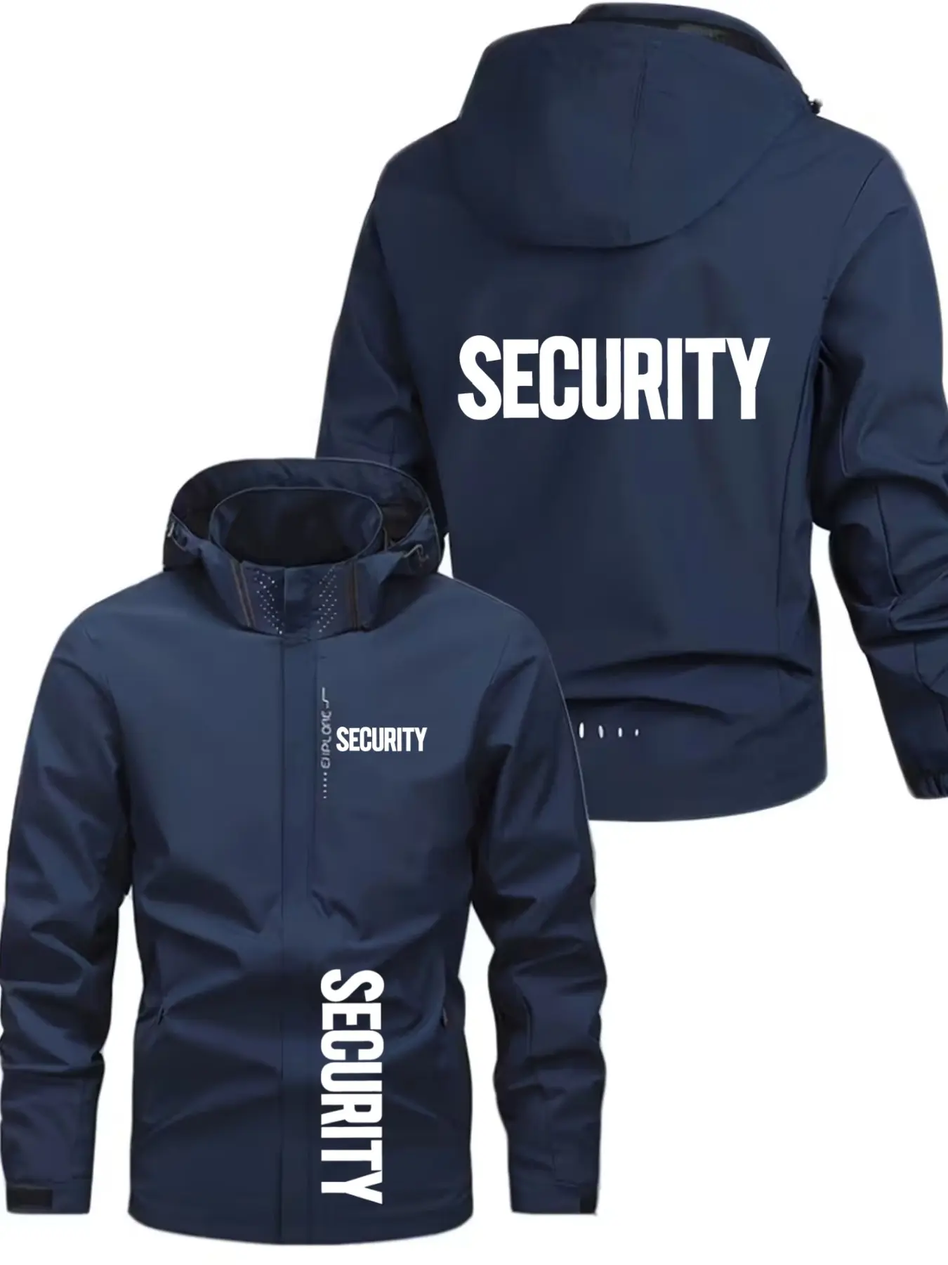 Men's Pilot Jacket with Security Logo, Fashion Zip Pocket Print Design, Casual Hooded Outerwear for Spring and Fall, Polyester Material, Loose Jacket