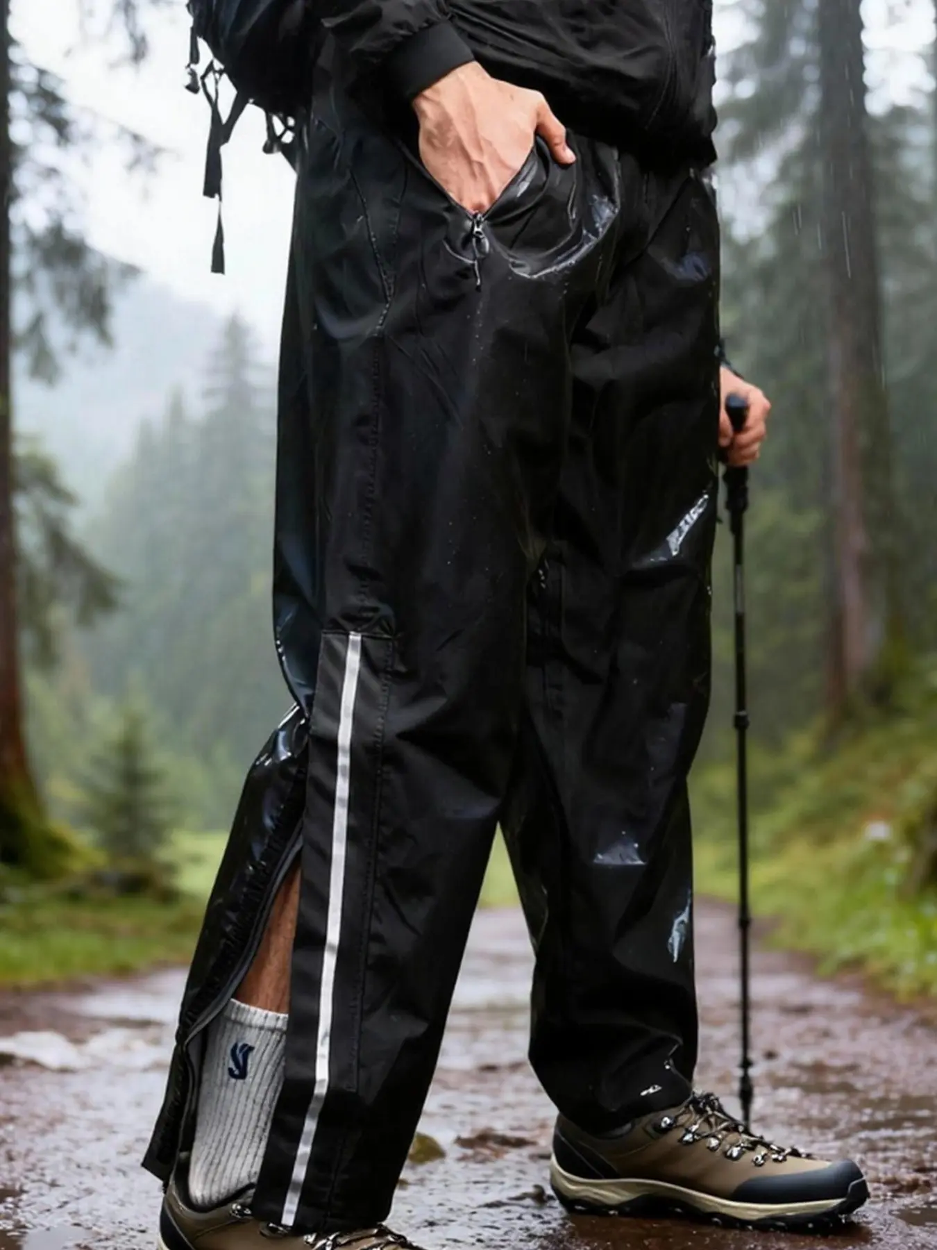 WOSAWE Unisex Motorcycle Rain Pants Mens Hiking Waterproof Trousers with Reflective Elements Cargo Pocket