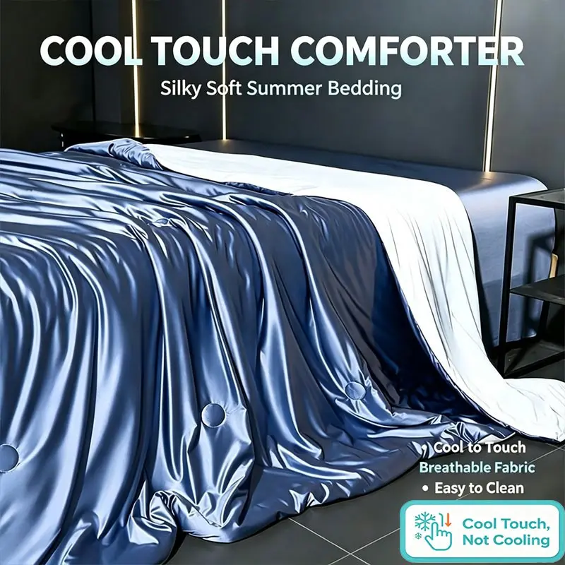 Cold Touch Satin Summer Cooling Blanket, Lightweight Thin Comforter, Silky Smooth Luxury Bed Quilt, Washable All Season Duvet, Breathable Summer Blanket
