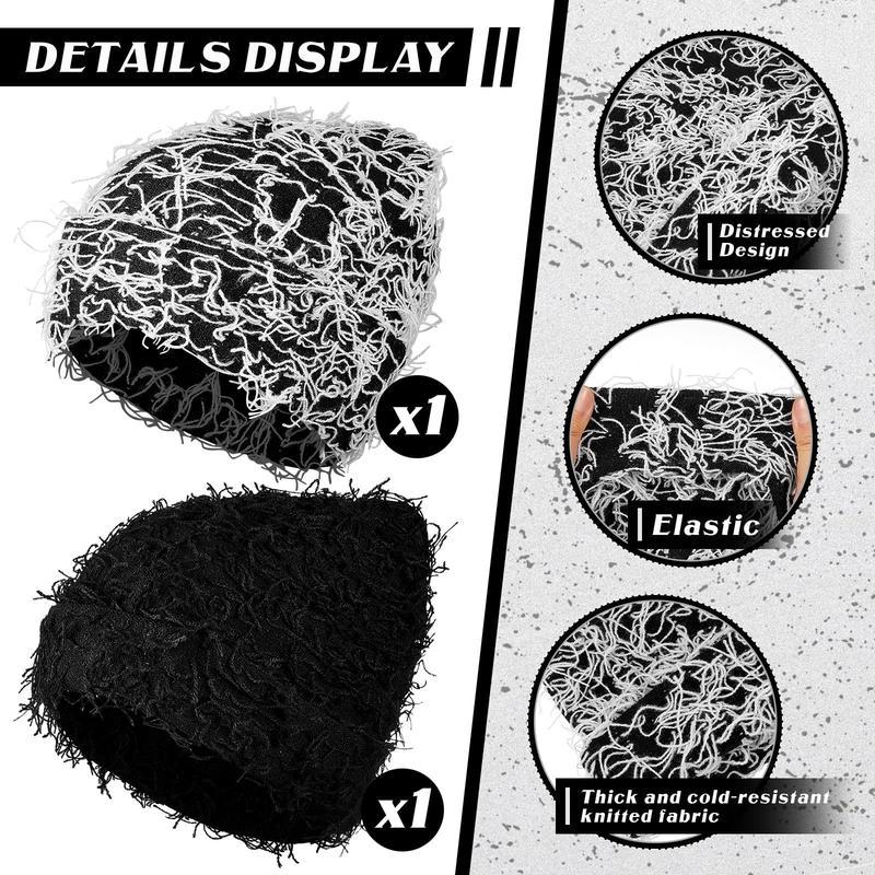 2026 New Arrival Distressed Knitted Fuzzy Beanie – Thick Warm Unisex Winter Hat for Outdoor Daily Wear, TikTokShopBlackFriday Christmas