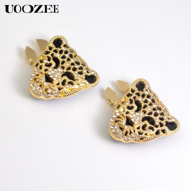 UOOZEE Women's New Fashionable Button Cover, Leopard Head Rhinestone Design with Hollow-out & Shiny Crystals, Versatile Shirt Cufflink Button Cover for Business, Social Gatherings & Daily Styling