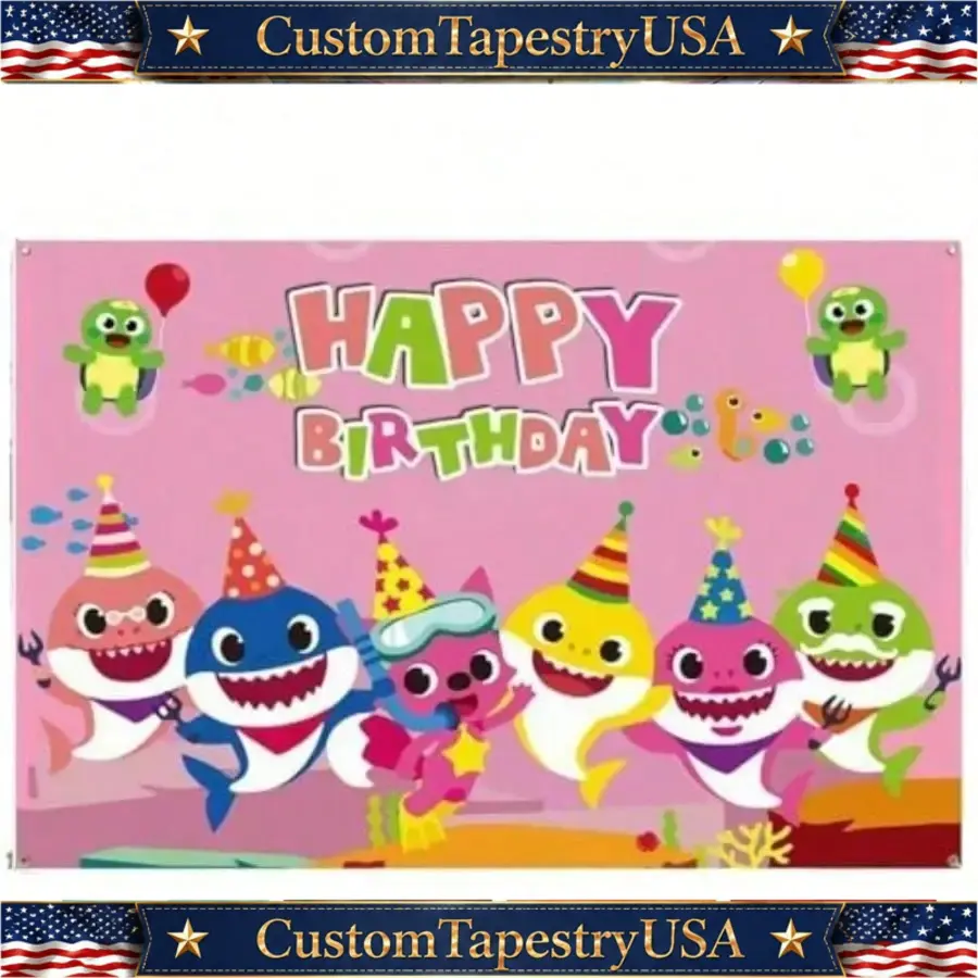 TYUI Pink Cartoon Ocean Tapestry - Modern Home Decor, Alcohol-Free, Multi-Size, Machine Washable Baby Party Wall Decor & Blue Photo Backdrop (in)