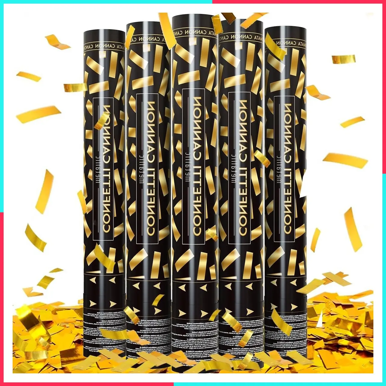 Confetti Cannons Confetti Poppers 5 Pack, 15 Inch Gold Party Poppers Confetti Shooters, Yellow Confetti Pop for Birthday Wedding Celebration Halloween Decorations Air Powered Confetti Gun