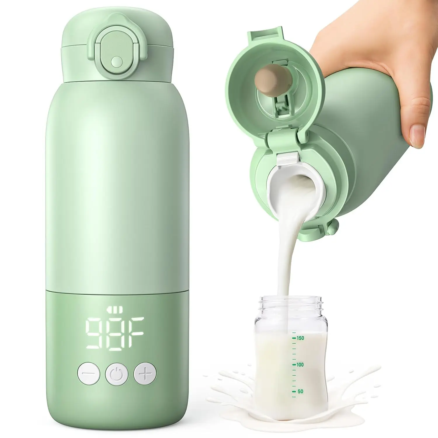 Portable Bottle Warmer  Travel 12oz– 80W Fast Heating, 316 Stainless Steel, 11400mAh Rechargeable Precise Temp Control & LED Display Safety Lock Cordless Travel Warmer  Baby Breastmilk & mula