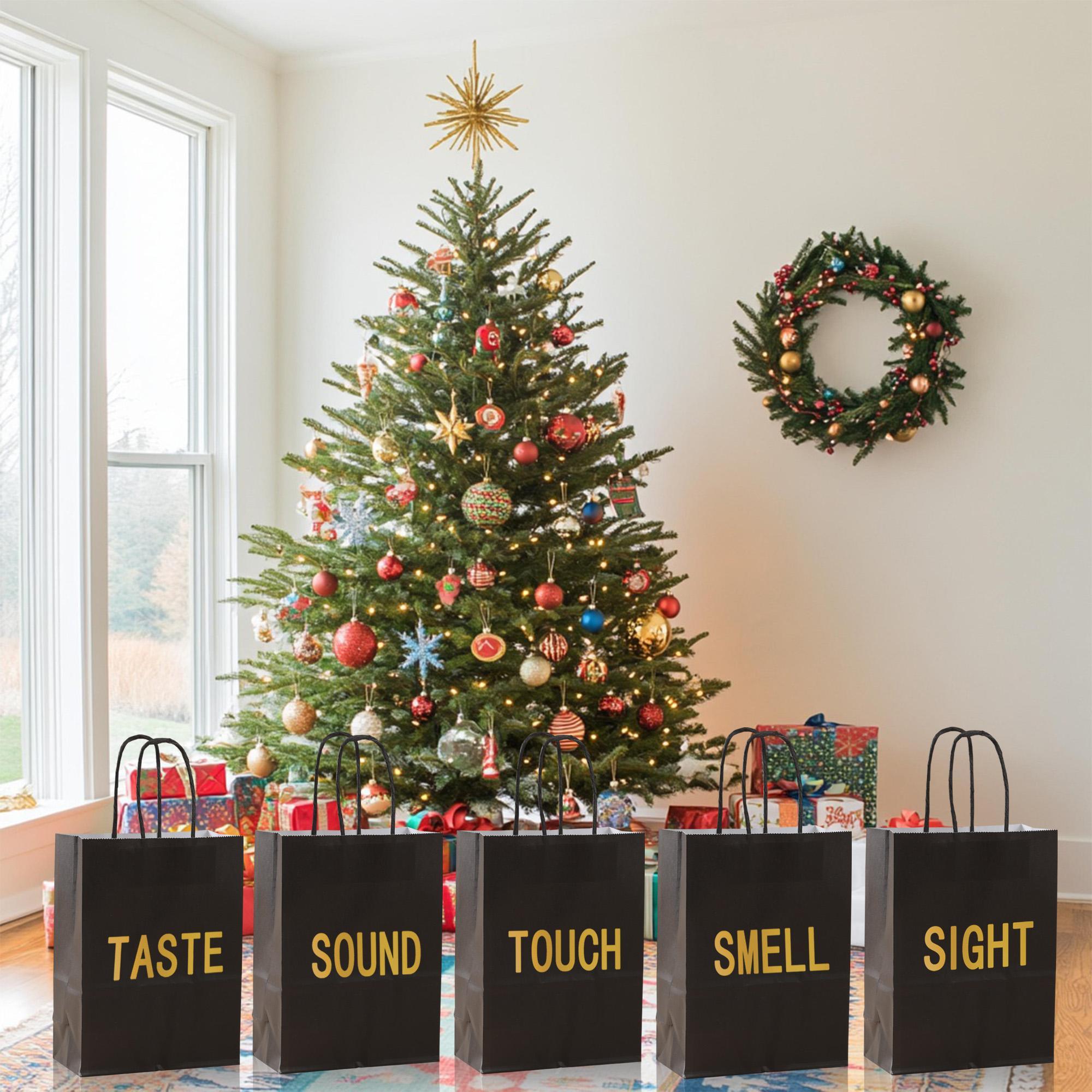 Black Paper Gift Bags with Handles, 5-Count Gift Wrapping Bag Set for Birthday, Wedding and Anniversary, Party Gift Packs, Graduation Gifts and Mystery Birthday Gifts for Him or Her