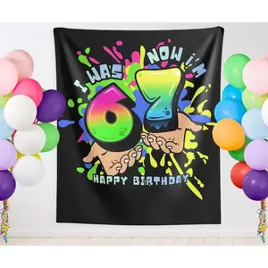 Vibrant Graffiti Splash Gradient Number Tapestry, I Was 6 Now I'm 7 Trendy Kids Birthday Gathering Party Photo Backdrop # TikTokMadeMeBuyIt # KidsBirthdayDecor # BirthdayBanner # BirthdayWallHanging # TeenPartyDecor # BirthdayPhotoProp