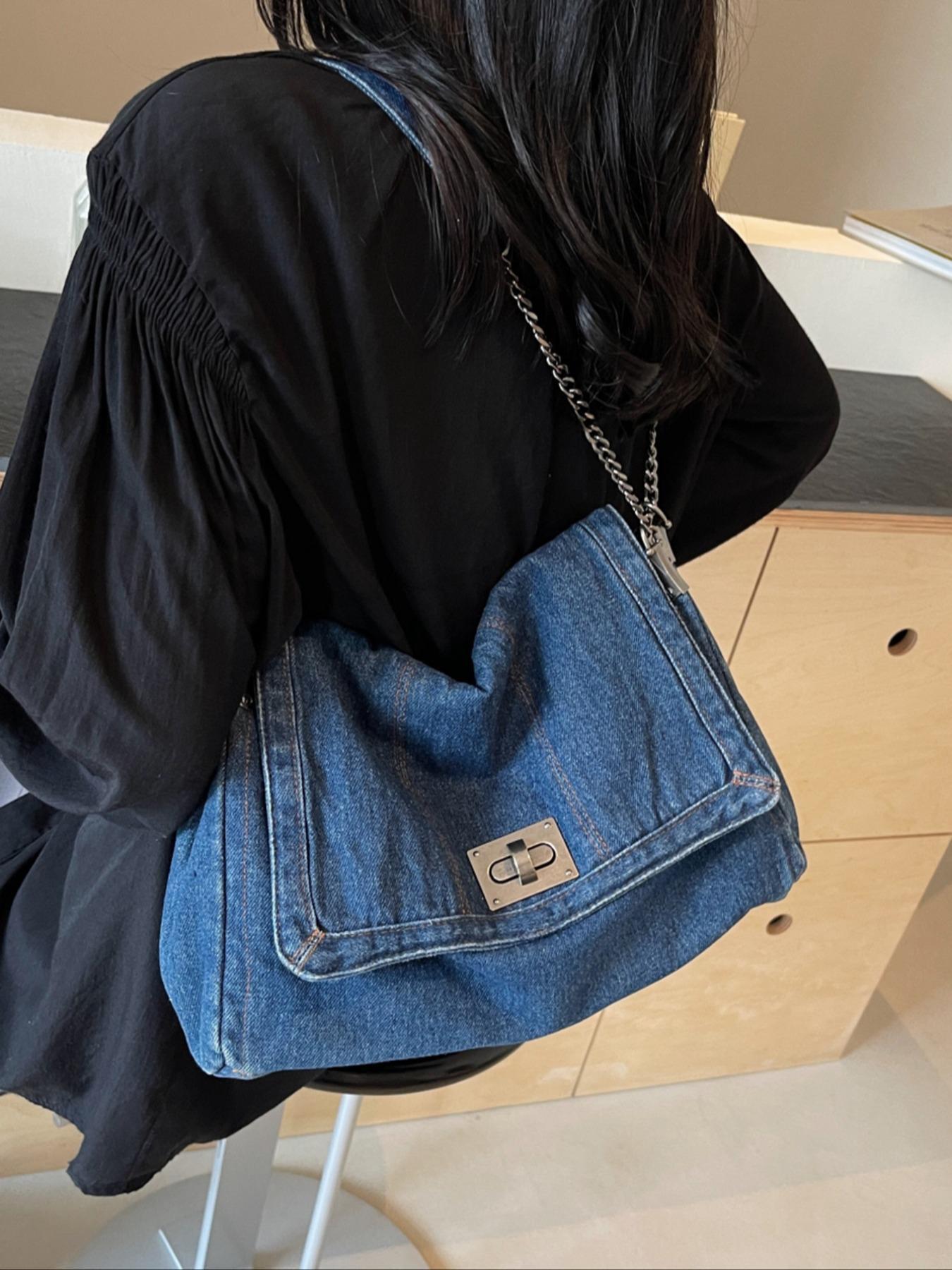 2026 Denim Bag Chain Shoulder Bag Women's Fashion Commuting Work Underarm Bag Vintage Texture Travel Handbag