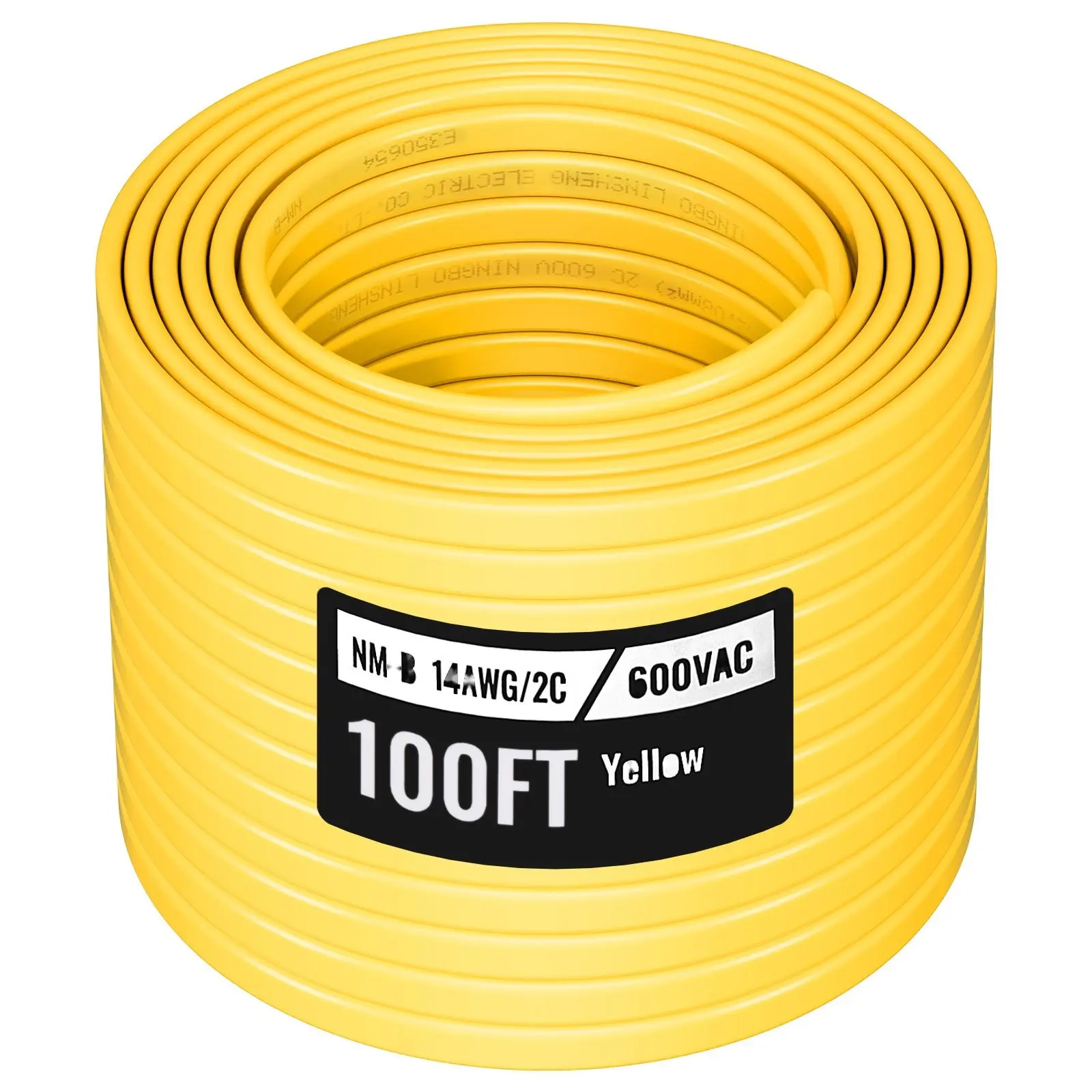 NM-B Wire 14 AWG 2-Conductor Copper Core Cable, Non-Metallic Sheathed Romex Type NM-B, 100 Ft Roll, Grounded Electrical Wire For Indoor Residential And DIY Projects, UL Listed, Thermoplastic Insulation, Durable