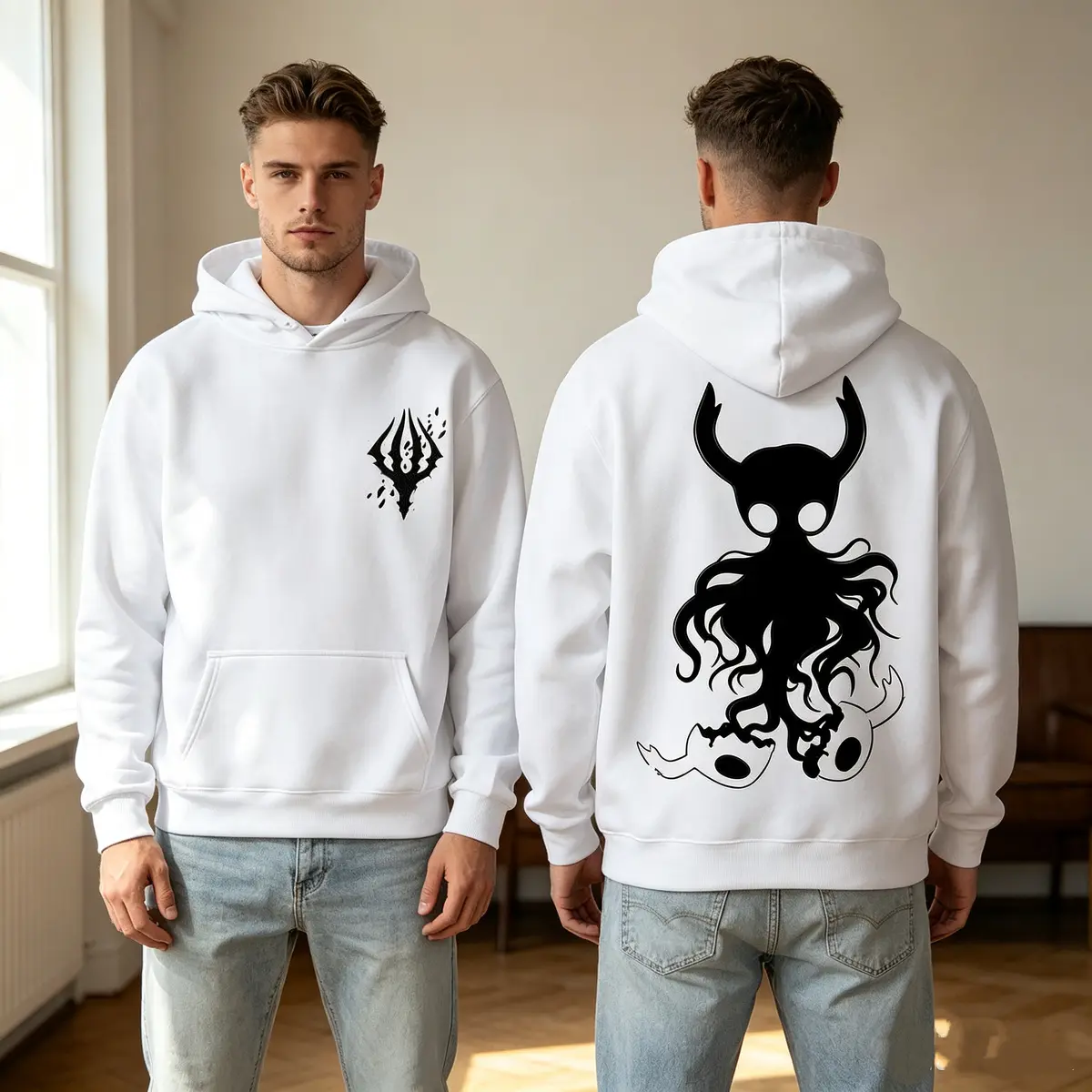 Men's Unisex Hollow Knight Gothic Graphic Hoodie - Cotton Blend Regular Fit Hot Stamp Print Sweatshirt, Machine Wash Autumn Winter Casual Retro Street Wear