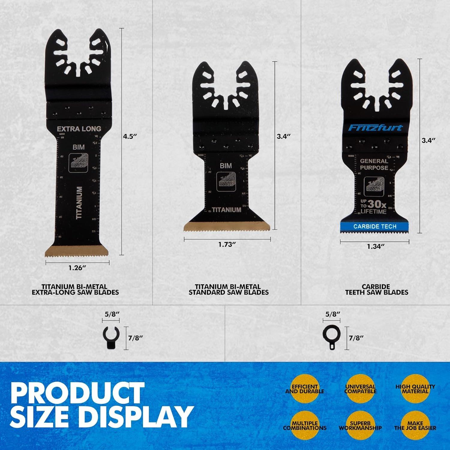 3 count Oscillating  , Professional Universal Titanium Multitool  for  Plastics Metal, Quick Release Multi Tool Kits