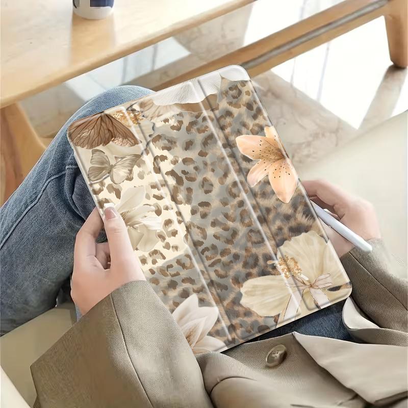Chic Tablet Case Featuring a Leopard Print, Floral, And Butterfly Design, Designed for Holding a Pencil (Pen Not Included).It Offers an Auto Wake/Sleep Function And Is Compatible with Various for Ipad Models Including The 10Th, 11Th, 9Th, Mini