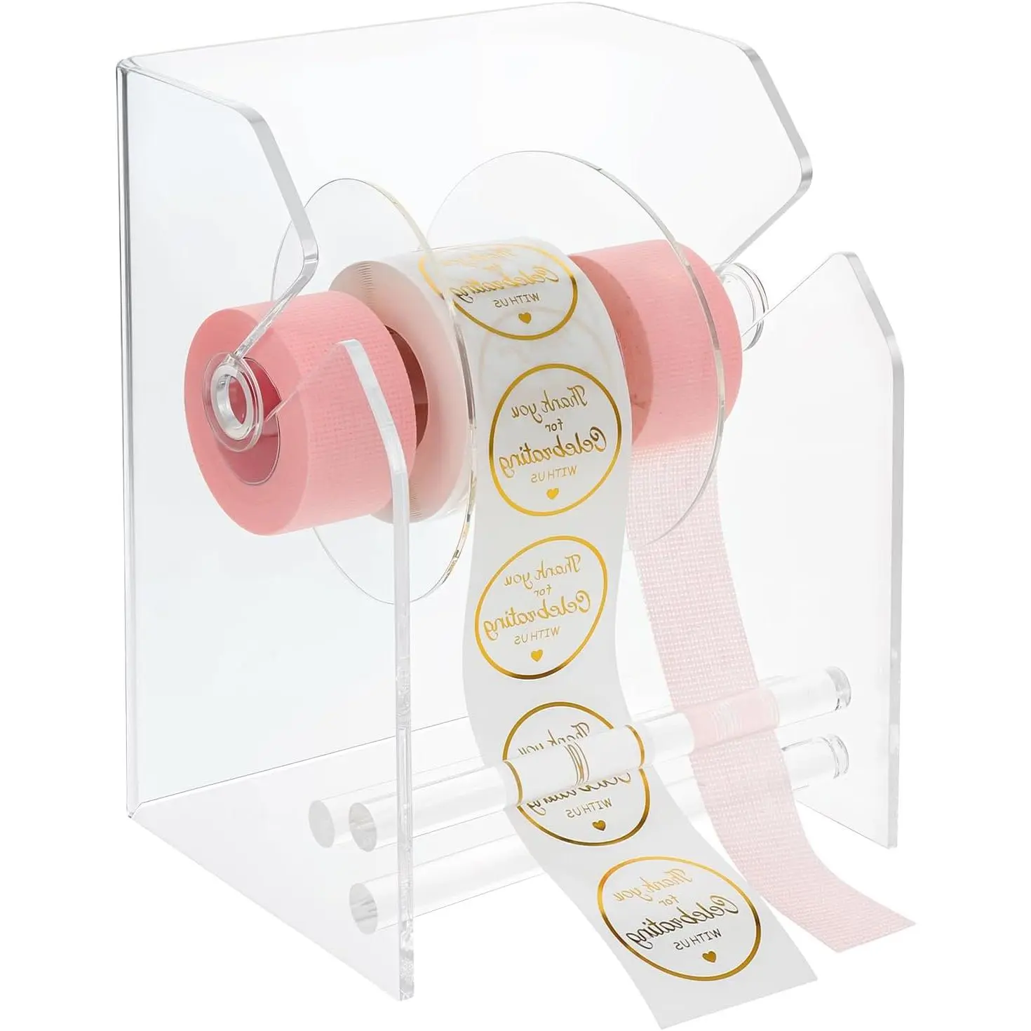 Adjustable Label Dispenser, 3-Disk  Sticker Roll Holder, Clear Tape Organizer Stand for Office  Desktop
