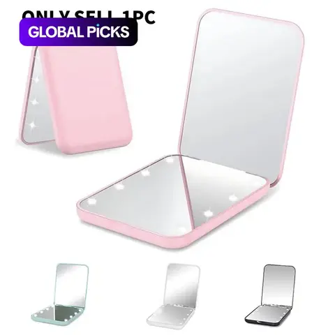 Portable LED Light Makeup Mirror, Foldable Mini LED Makeup Mirror, Lighted Pocket-Size Handheld Mirror for Women & Girls, Small Compact LED Travel Makeup Mirror, Foldable Vanity Mirror, Travel Mirrors, Makeup Mirror With Lights #GLOBAL PICKS